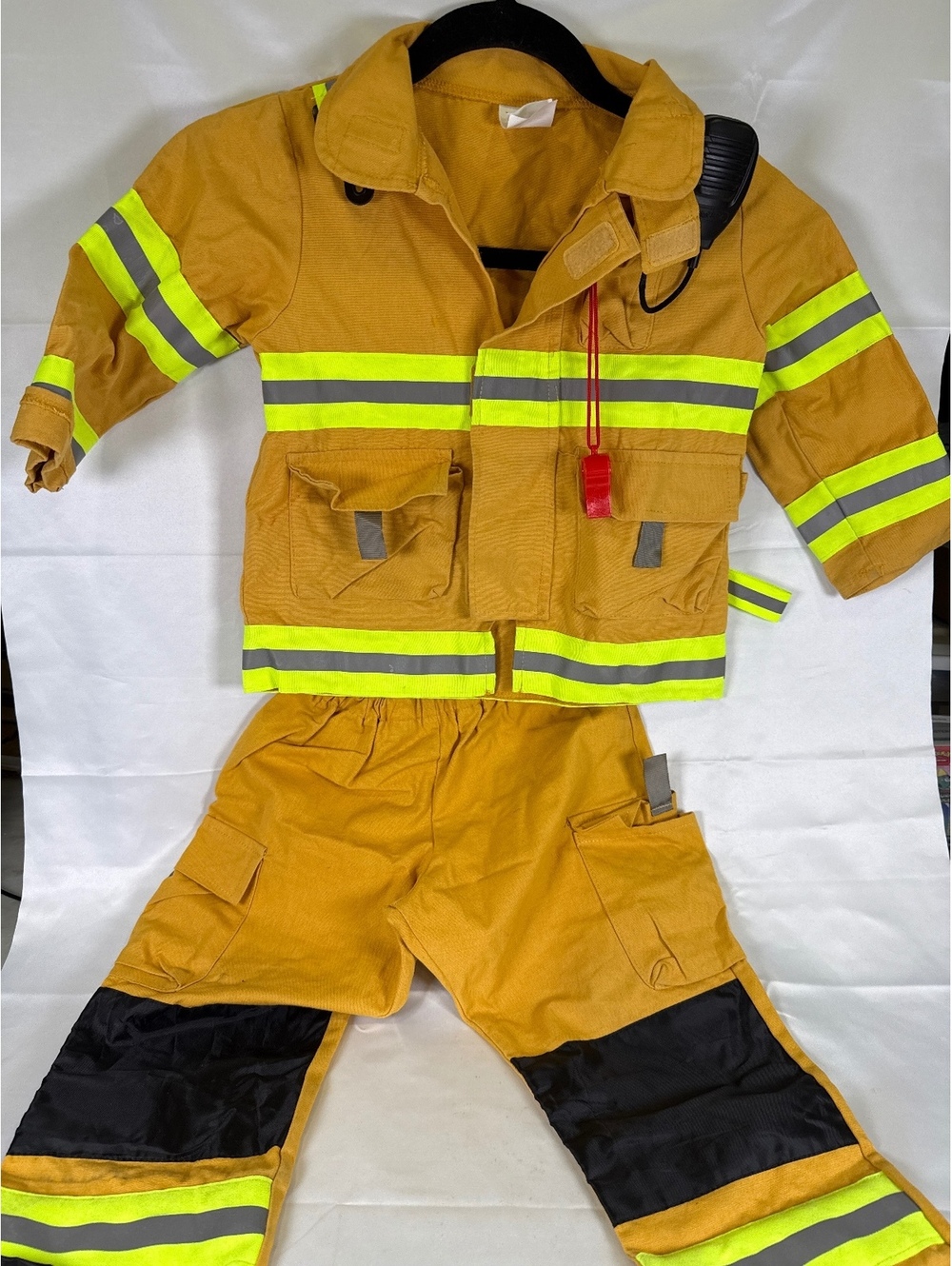 Child Firefighter Costume Set Size 3-4 with Reflective Stripes and Whistle